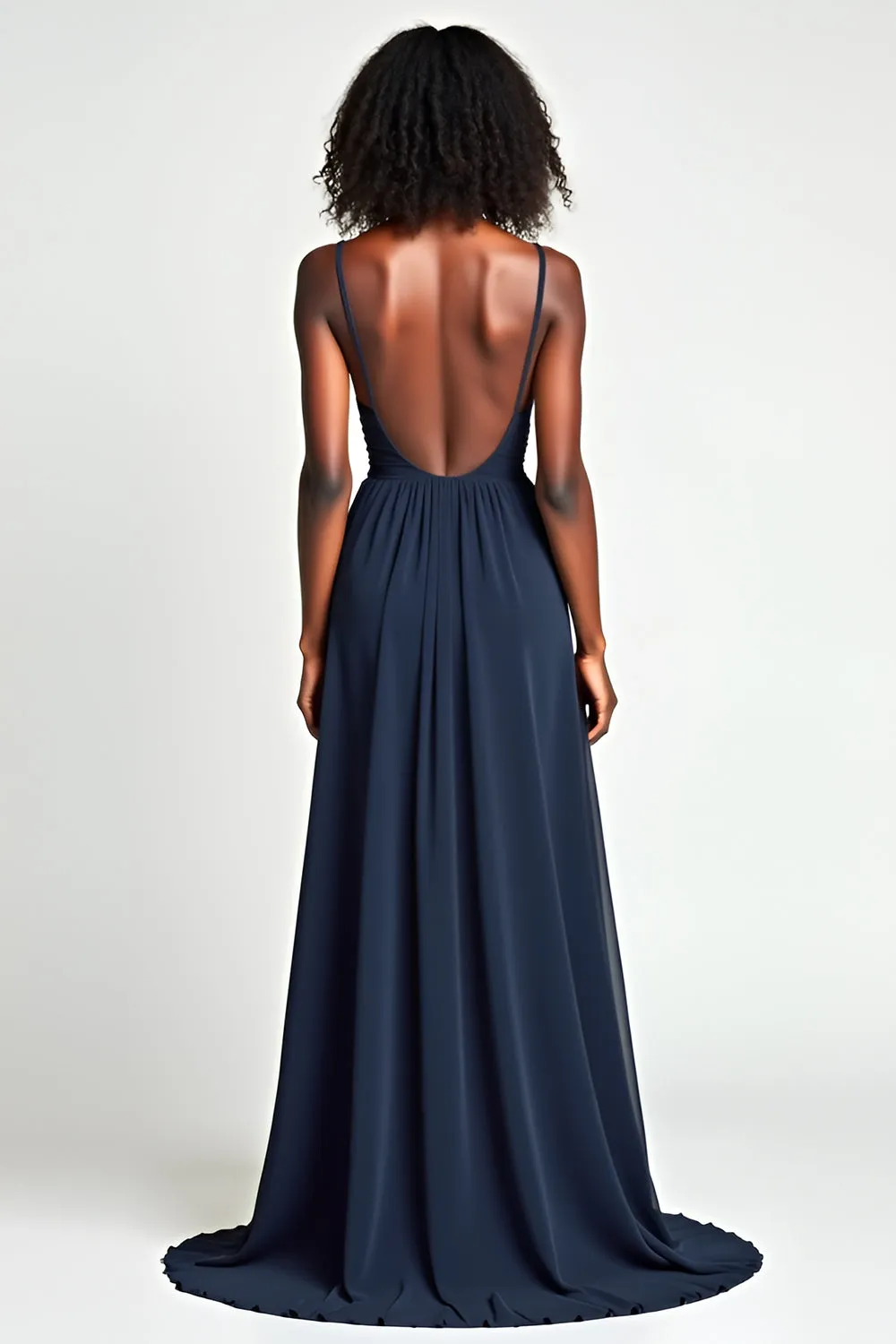 A Line Navy Spaghetti Straps Long Wedding Guest Dress sold by Zapaka product image thumbnail 2