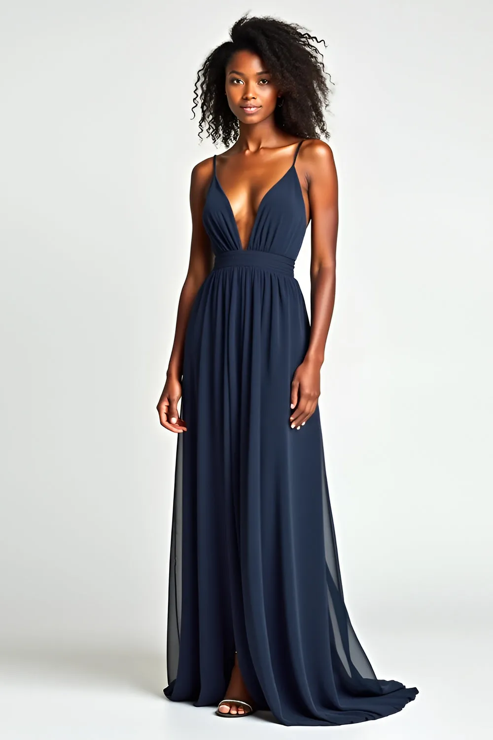 A Line Navy Spaghetti Straps Long Wedding Guest Dress sold by Zapaka product image thumbnail 3