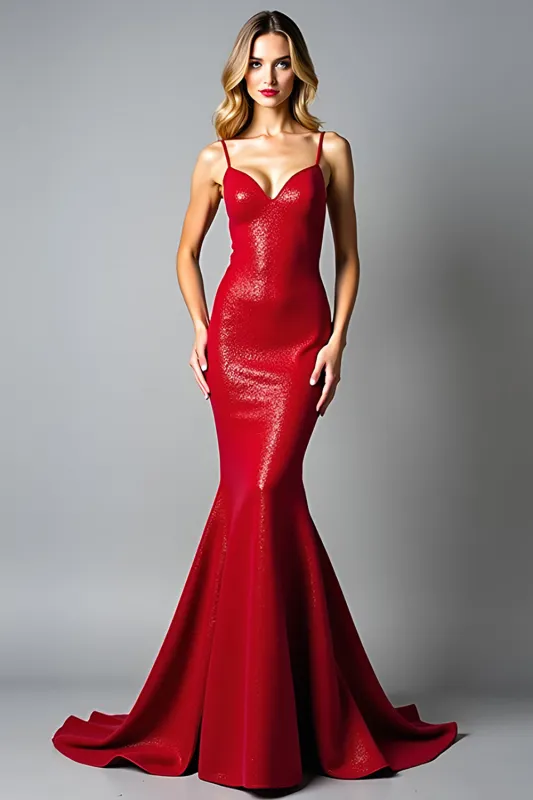 Sparkly Dark Red Mermaid Backless Long Prom Dress sold by Zapaka