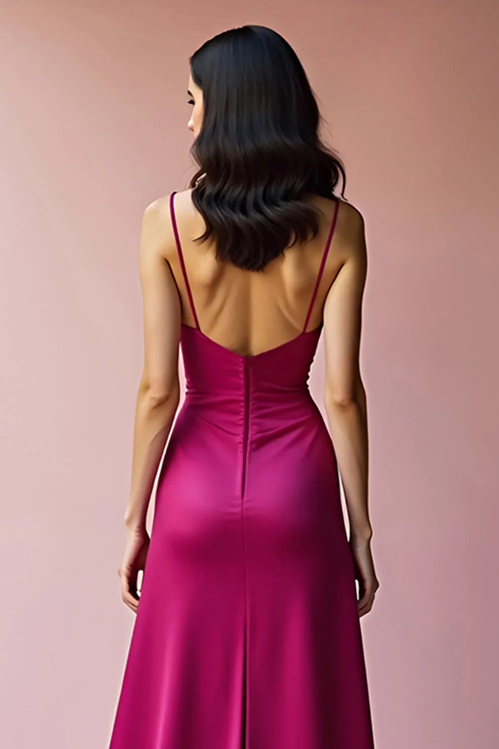 Fuchsia Backless Spaghetti Straps A Line Long Prom Dress with Slit sold by Zapaka product image thumbnail 4