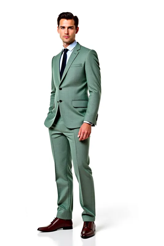 Center Vent Grey Green Notched Lapel Men's Suits sold by Zapaka