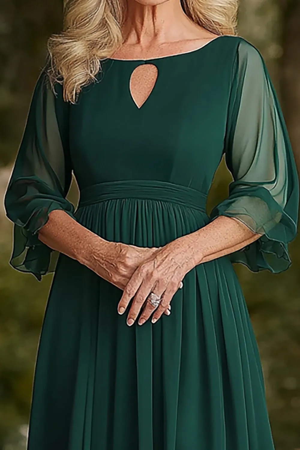 Dark Green A Line Chiffon Cut Out Mother of the Bride Dress with 3/4 Sleeves sold by Zapaka product image thumbnail 2