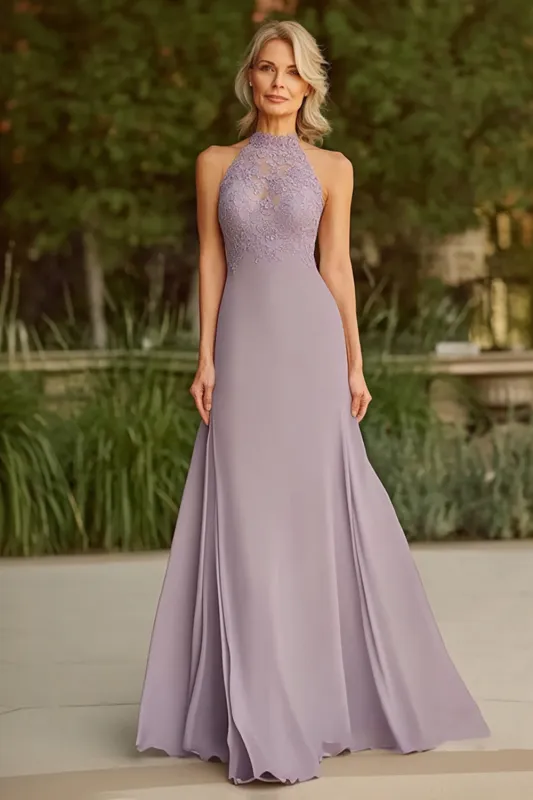 Lilac Halter Lace Long Mother of the Bride Dress sold by Zapaka