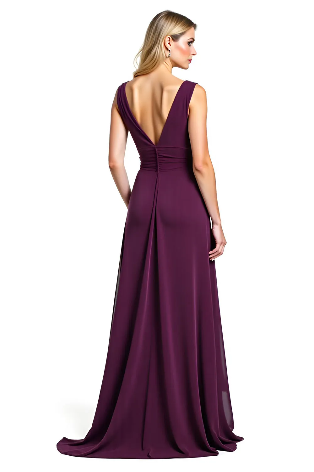 Purple Ruched A Line V Neck Mother of the Bride Dress with Slit sold by Zapaka product image thumbnail 2