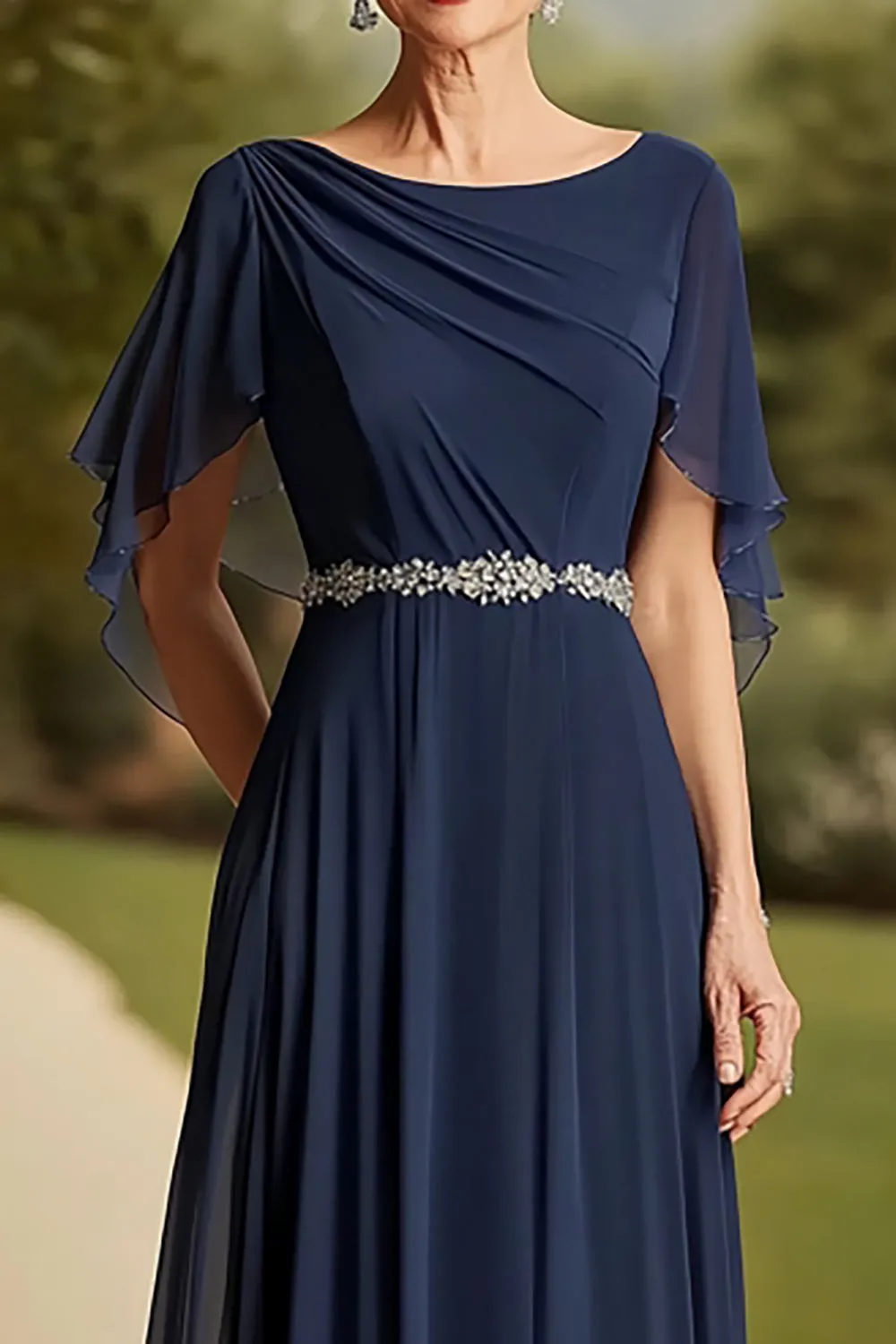 Navy A Line Chiffon Mother of the Bride Dress with Flutter Sleeves sold by Zapaka product image thumbnail 2