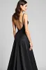 Spaghetti Straps A Line Satin Black Tie Dress with Slit sold by Zapaka