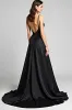 Spaghetti Straps A Line Satin Black Tie Dress with Slit sold by Zapaka