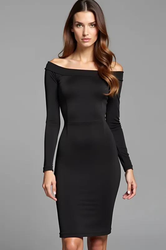 Sheath Long Sleeves Off the Shoulder Little Black Dress sold by Zapaka