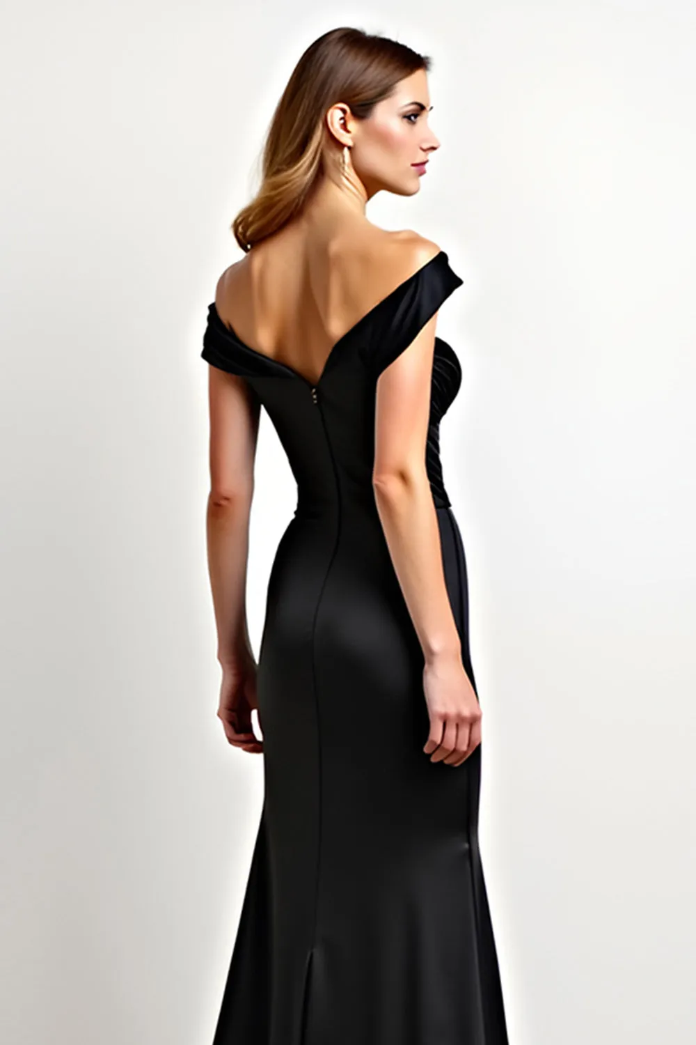 Off the Shoulder Mermaid Satin Pleated Black Tie Dress sold by Zapaka product image thumbnail 5