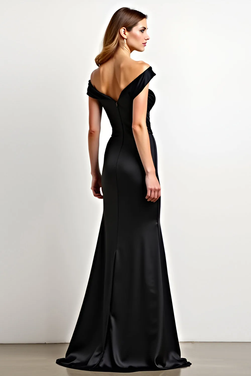 Off the Shoulder Mermaid Satin Pleated Black Tie Dress sold by Zapaka product image thumbnail 2