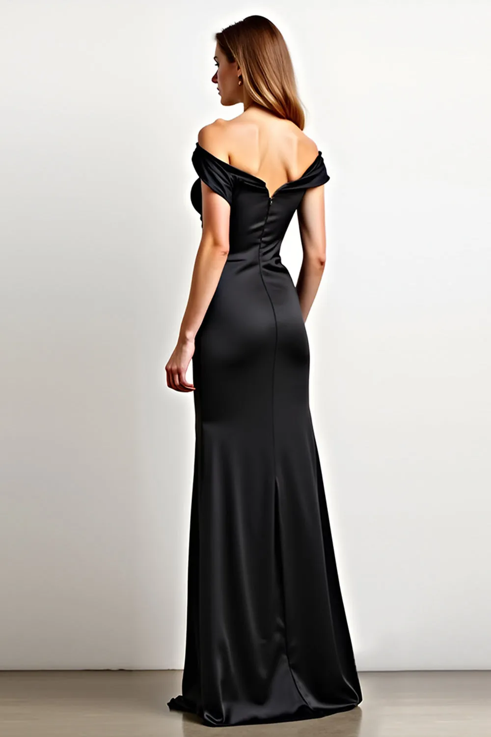 Off the Shoulder Mermaid Satin Pleated Black Tie Dress sold by Zapaka product image thumbnail 3