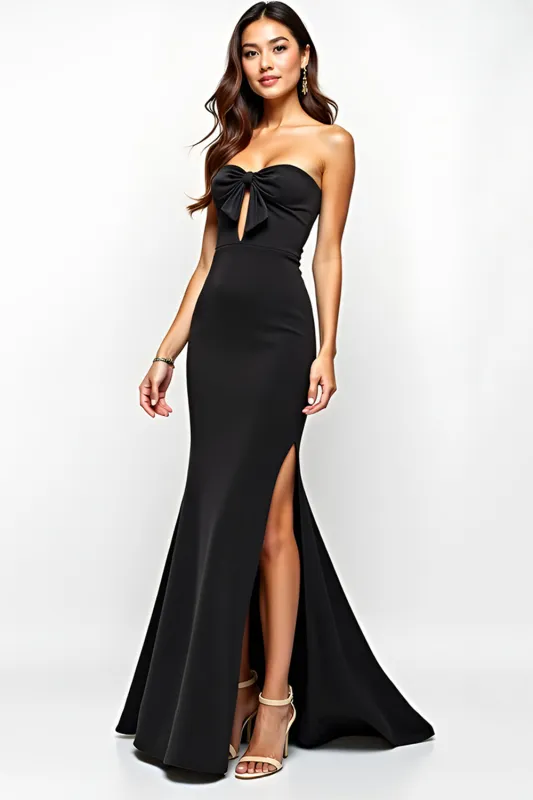 Strapless Mermaid Cut Out Black Tie Dress sold by Zapaka