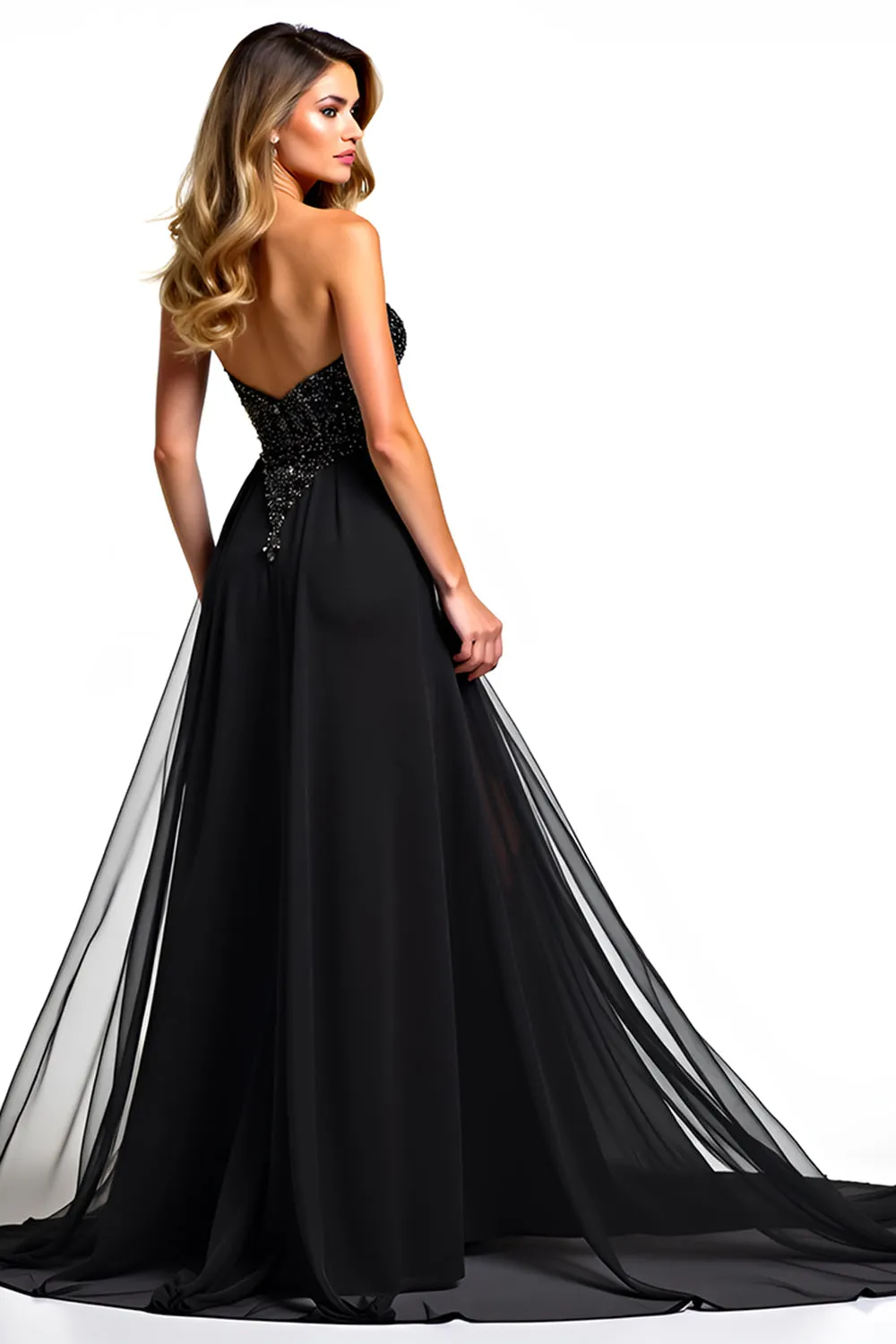 A Line Strapless Sequin Black Tie Dress sold by Zapaka product image thumbnail 2