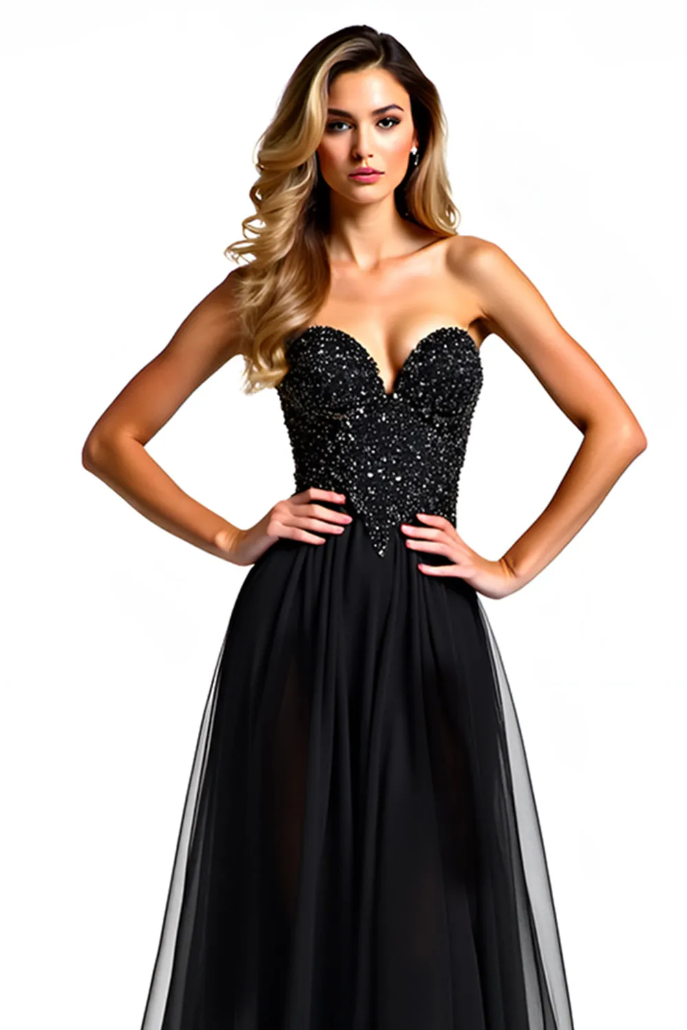 A Line Strapless Sequin Black Tie Dress sold by Zapaka product image thumbnail 3