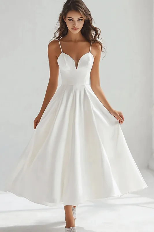 White A-Line Spaghetti Straps Long Graduation Dress sold by Zapaka