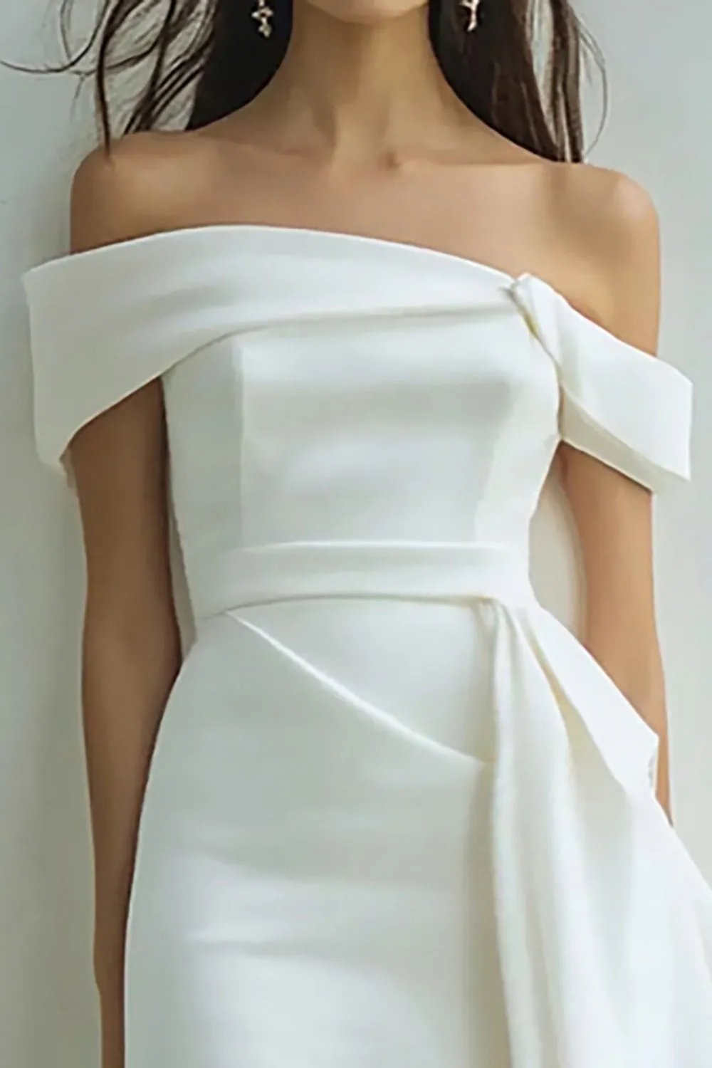White Satin Sheath Off the Shoulder Mini Graduation Dress sold by Zapaka product image thumbnail 2