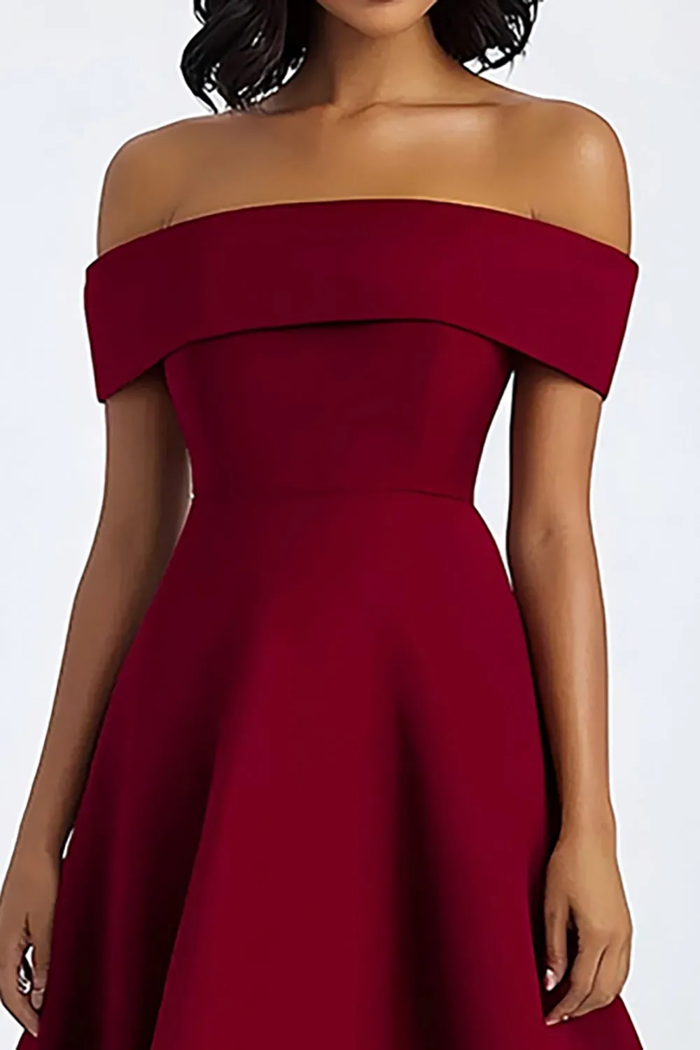 Burgundy A Line Off The Shoulder Midi Formal Dress sold by Zapaka product image thumbnail 2