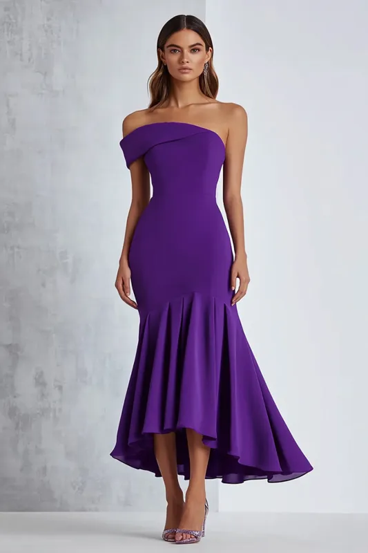 Mermaid Plum One Shoulder Long Chiffon Formal Dress sold by Zapaka