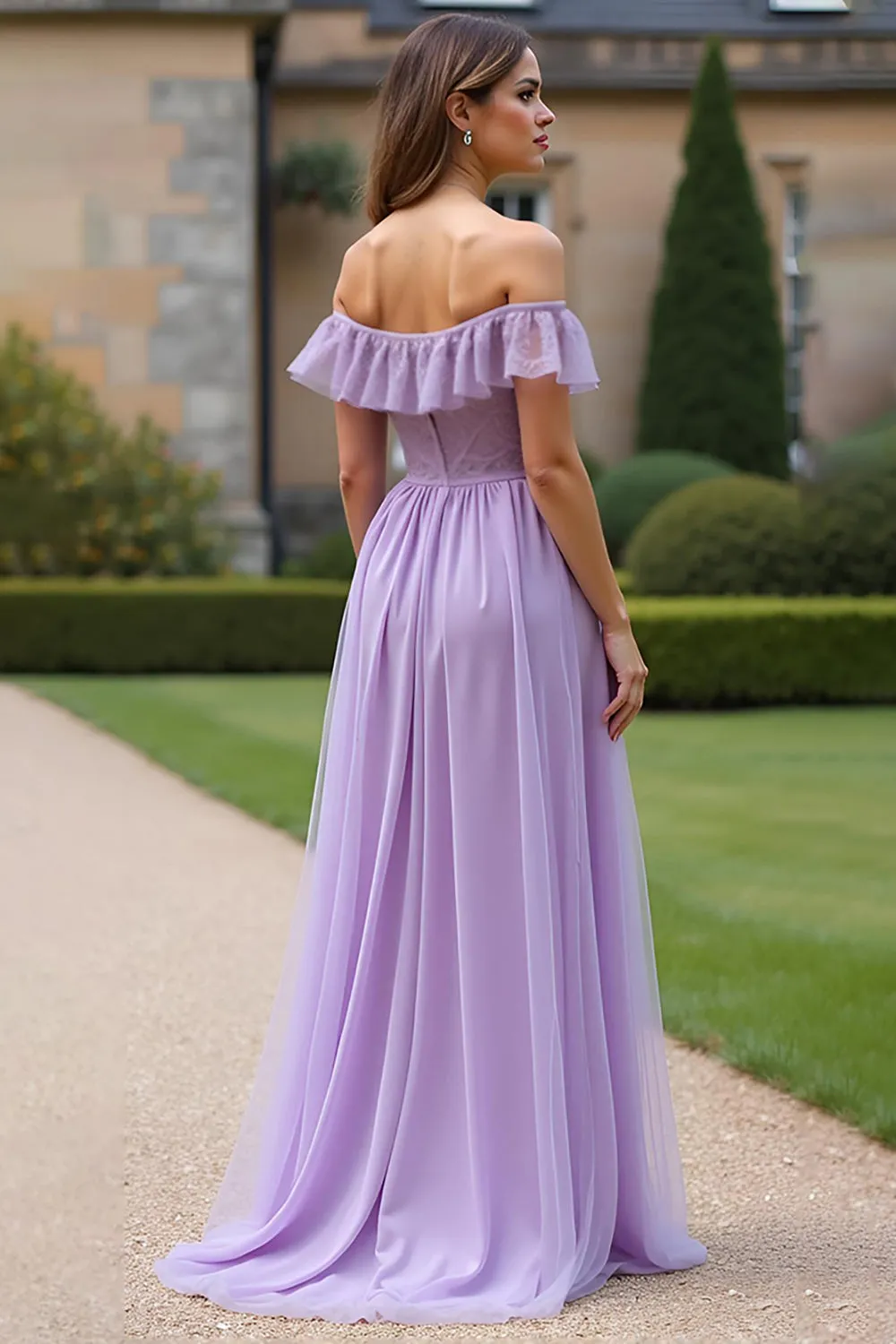 Lilac A Line Off The Shoulder Long Tulle Formal Dress sold by Zapaka product image thumbnail 2