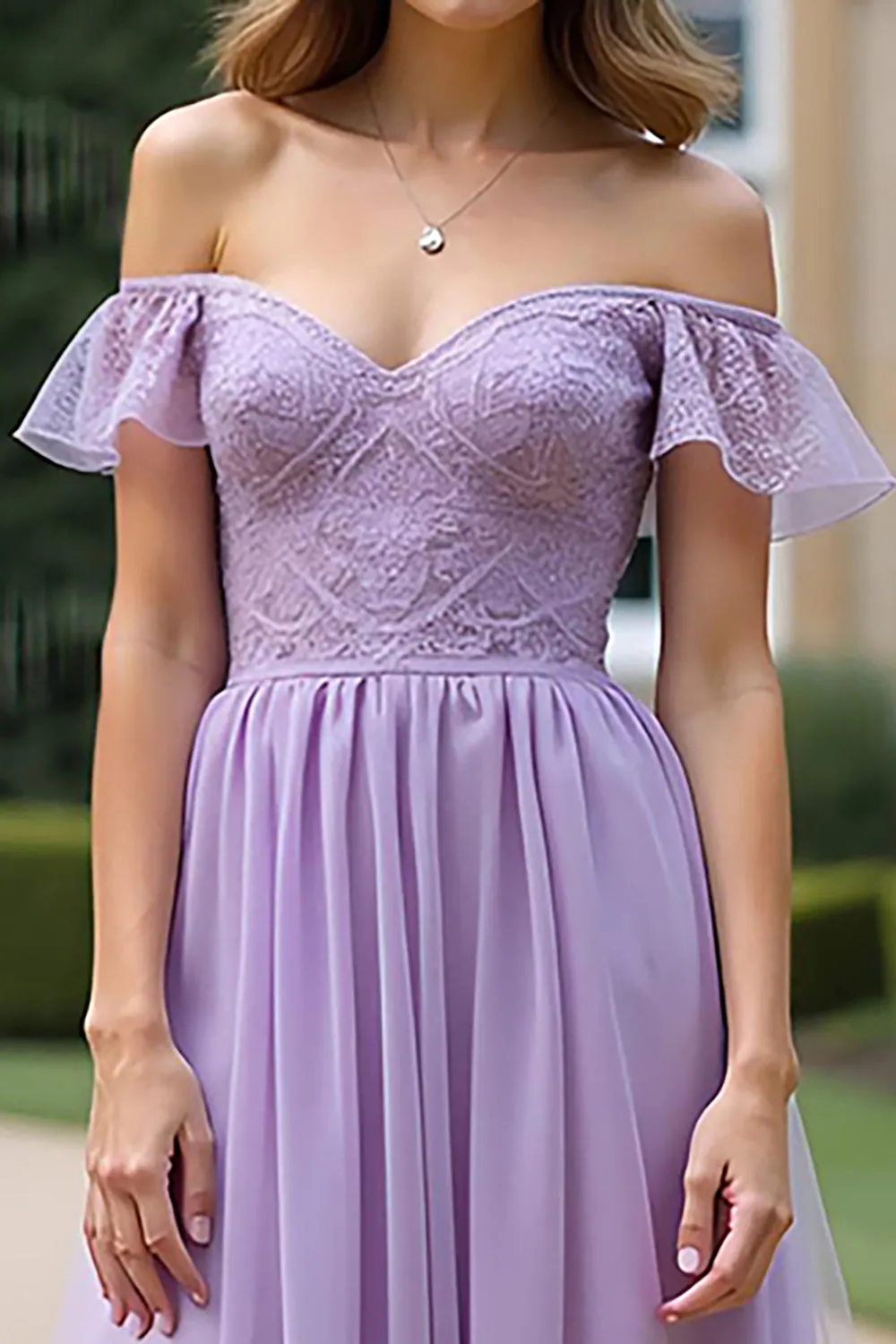 Lilac A Line Off The Shoulder Long Tulle Formal Dress sold by Zapaka product image thumbnail 4