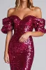 Sparkly Fuchsia Sheath Off The Shoulder Sequin Long Formal Dress sold by Zapaka