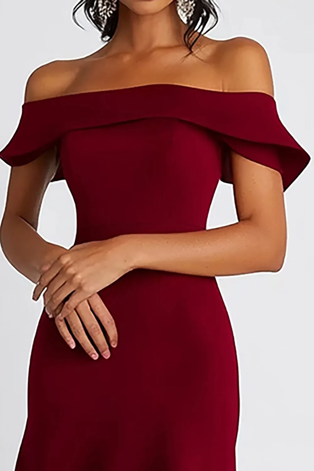Burgundy A Line Off The Shoulder Knee Length Formal Dress sold by Zapaka product image thumbnail 2