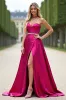 Fuchsia Strapless A Line Prom Dress With Slit sold by Zapaka