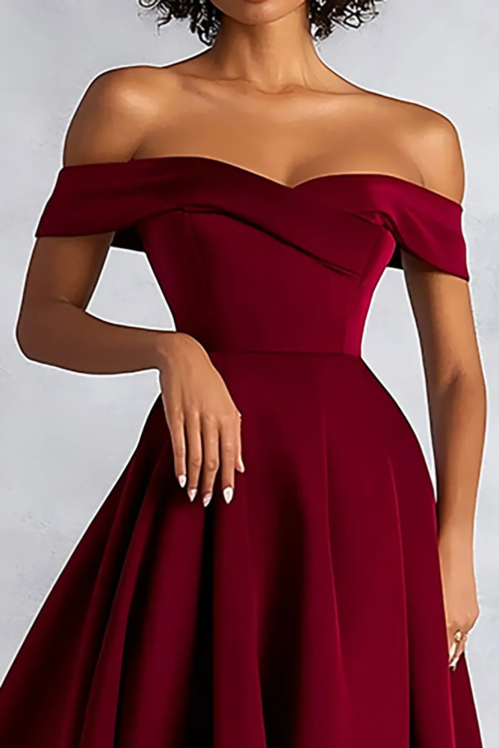 Burgundy A Line Off The Shoulder Midi Formal Dress sold by Zapaka product image thumbnail 2