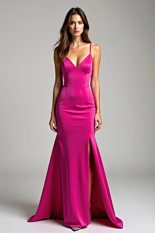 Fuchsia Spaghetti Straps Sheath Prom Dress sold by Zapaka