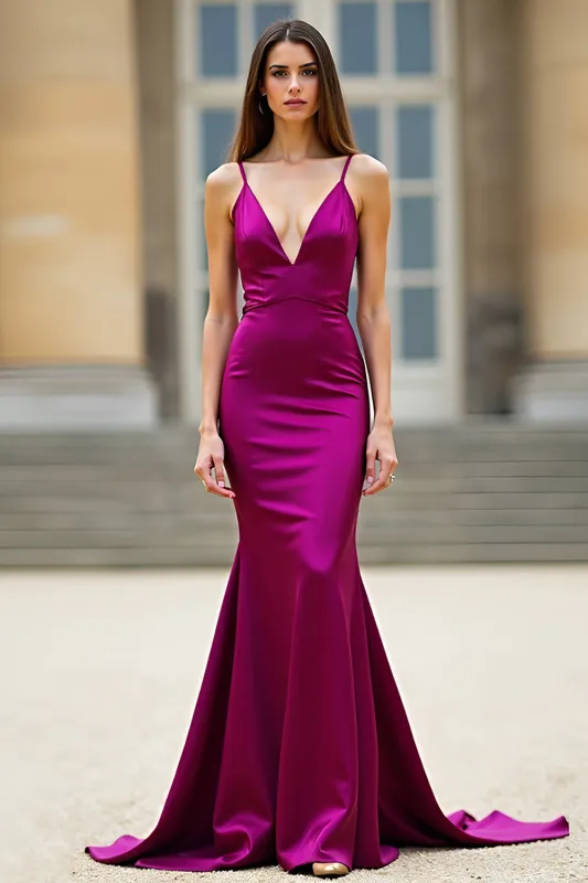 Mermaid Spaghetti Straps Dark Purple Long Prom Dress sold by Zapaka