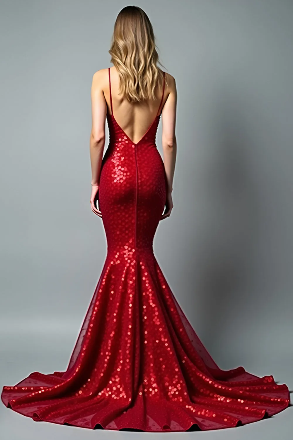 Mermaid Sparkly Red Spaghetti Straps Long Prom Dress sold by Zapaka product image thumbnail 2