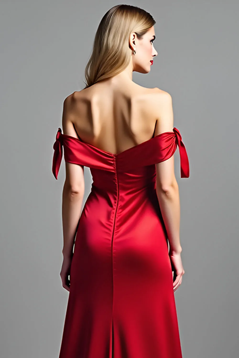 Red Off the Shoulder Satin Long Prom Dress with Slit sold by Zapaka product image thumbnail 5