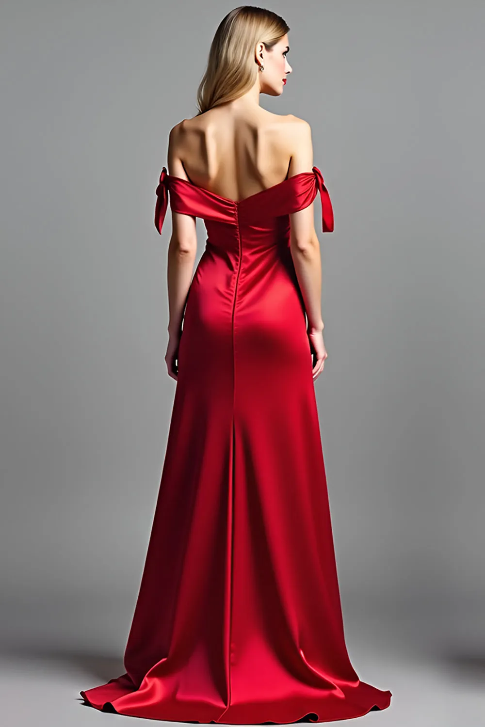 Red Off the Shoulder Satin Long Prom Dress with Slit sold by Zapaka product image thumbnail 2