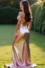 Metallic Rose Golden Off the Shoulder Prom Dress with Front Slit sold by Zapaka