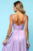Lilac A-Line Open Back Spaghetti Straps Ruched Long Bridesmaid Dress with Slit sold by Zapaka