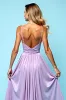 Lilac A-Line Open Back Spaghetti Straps Ruched Long Bridesmaid Dress with Slit sold by Zapaka