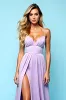 Lilac A-Line Open Back Spaghetti Straps Ruched Long Bridesmaid Dress with Slit sold by Zapaka