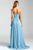 Blue Open Back Strapless A-Line Ruched Long Bridesmaid Dress with Slit sold by Zapaka
