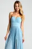 Blue Open Back Strapless A-Line Ruched Long Bridesmaid Dress with Slit sold by Zapaka