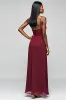 Burgundy Open Back Ruched Spaghetti Strapless Long Bridesmaid Dress sold by Zapaka