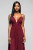 Burgundy Open Back Ruched Spaghetti Strapless Long Bridesmaid Dress sold by Zapaka