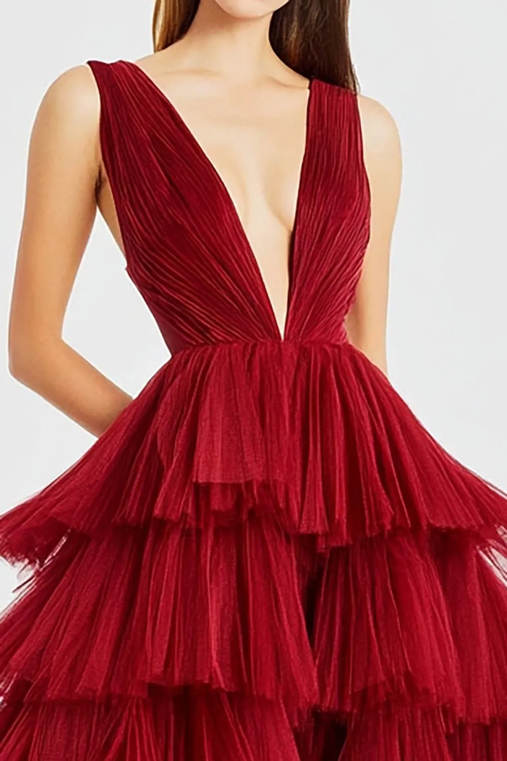 A Line Red Spaghetti Straps Tulle Formal Dress with Slit sold by Zapaka product image thumbnail 2