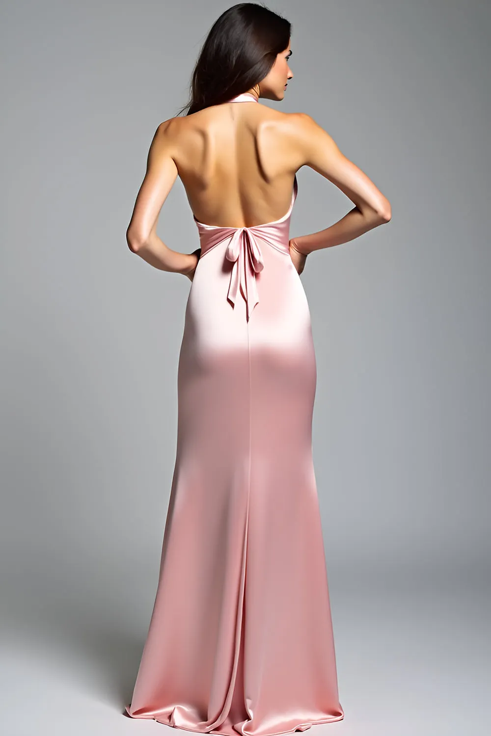 Pink Satin Halter Mermaid Long Formal Dress sold by Zapaka product image thumbnail 2