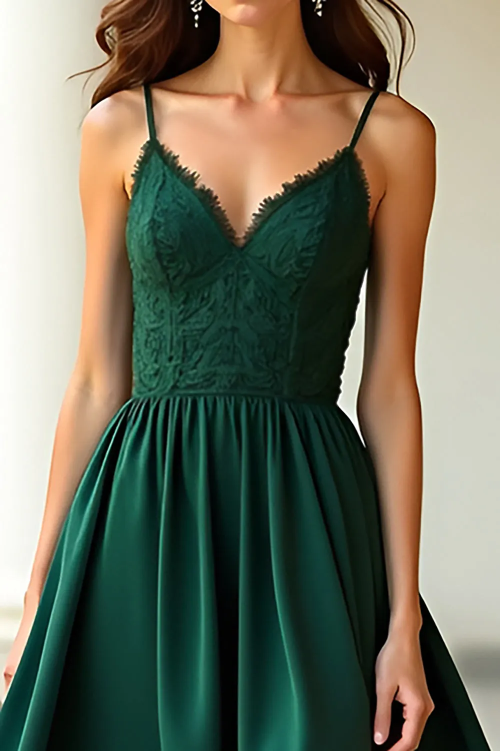 A Line Dark Green Spaghetti Straps Lace Long Formal Dress sold by Zapaka product image thumbnail 4