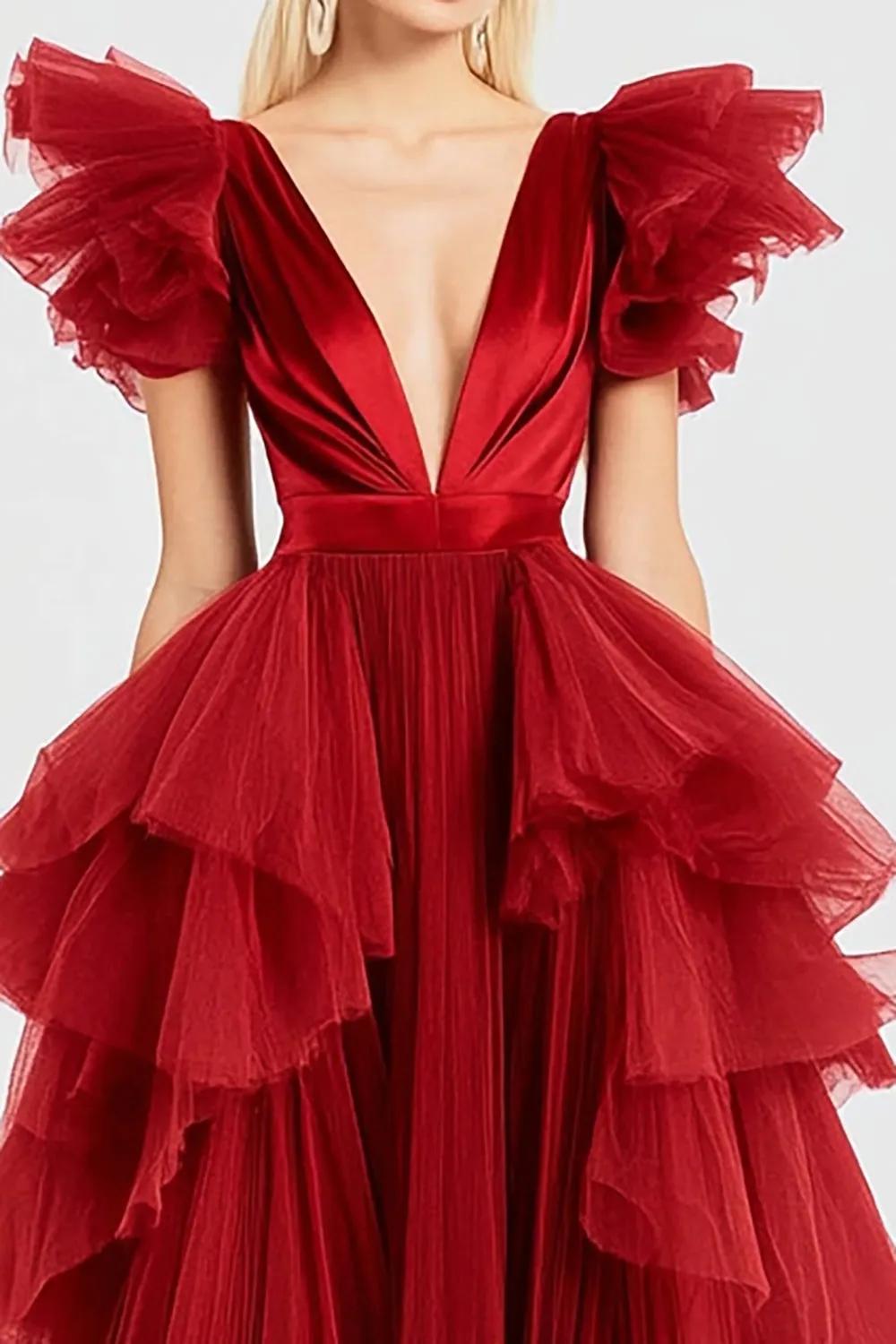 Red A Line Ruffled Flying Sleeves Long Formal Dress sold by Zapaka product image thumbnail 2
