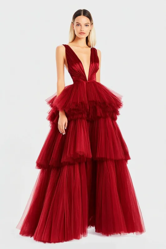 Red Spaghetti Straps A Line Pleated Long Formal Dress sold by Zapaka