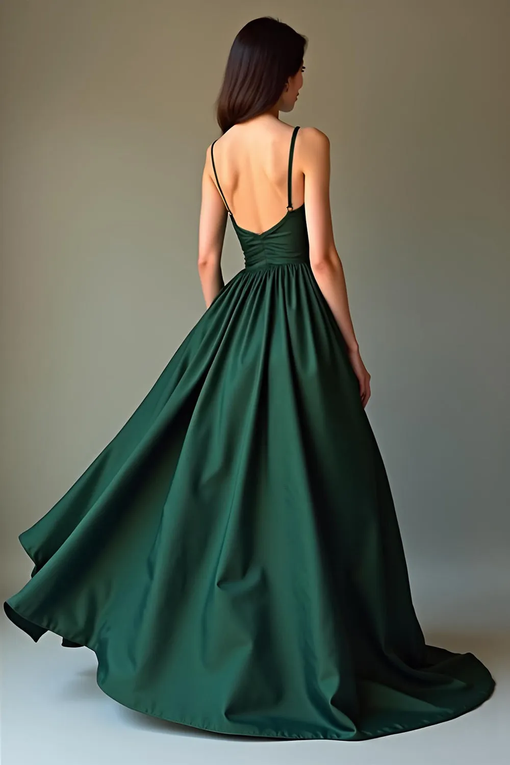 Dark Green A Line Spaghetti Straps Satin Long Formal Dress sold by Zapaka product image thumbnail 2