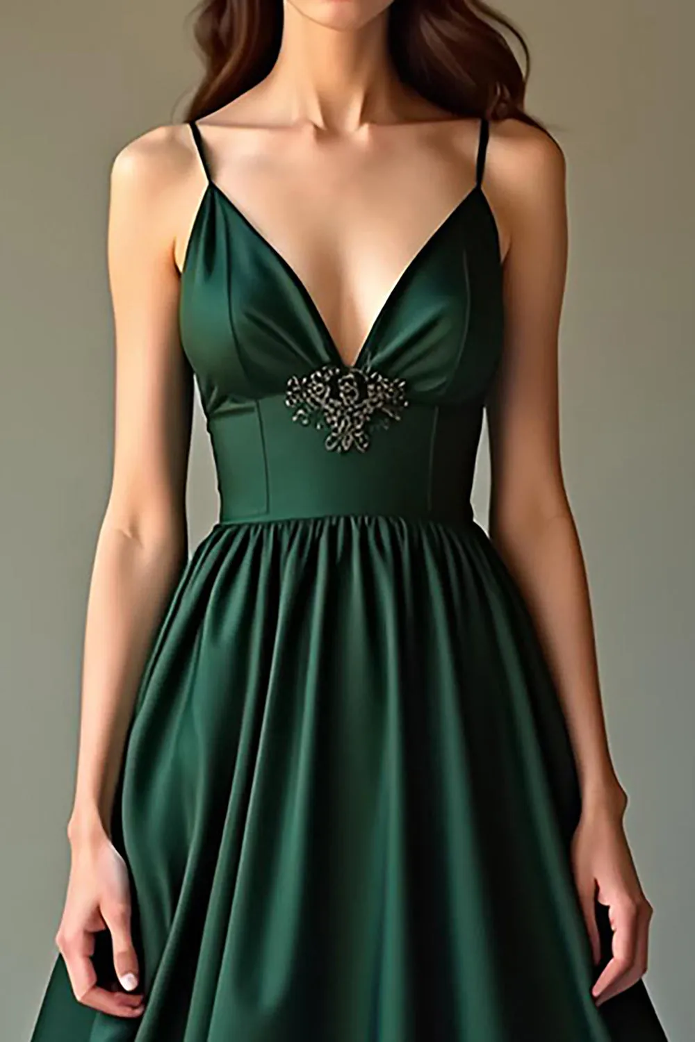 Dark Green A Line Spaghetti Straps Satin Long Formal Dress sold by Zapaka product image thumbnail 3