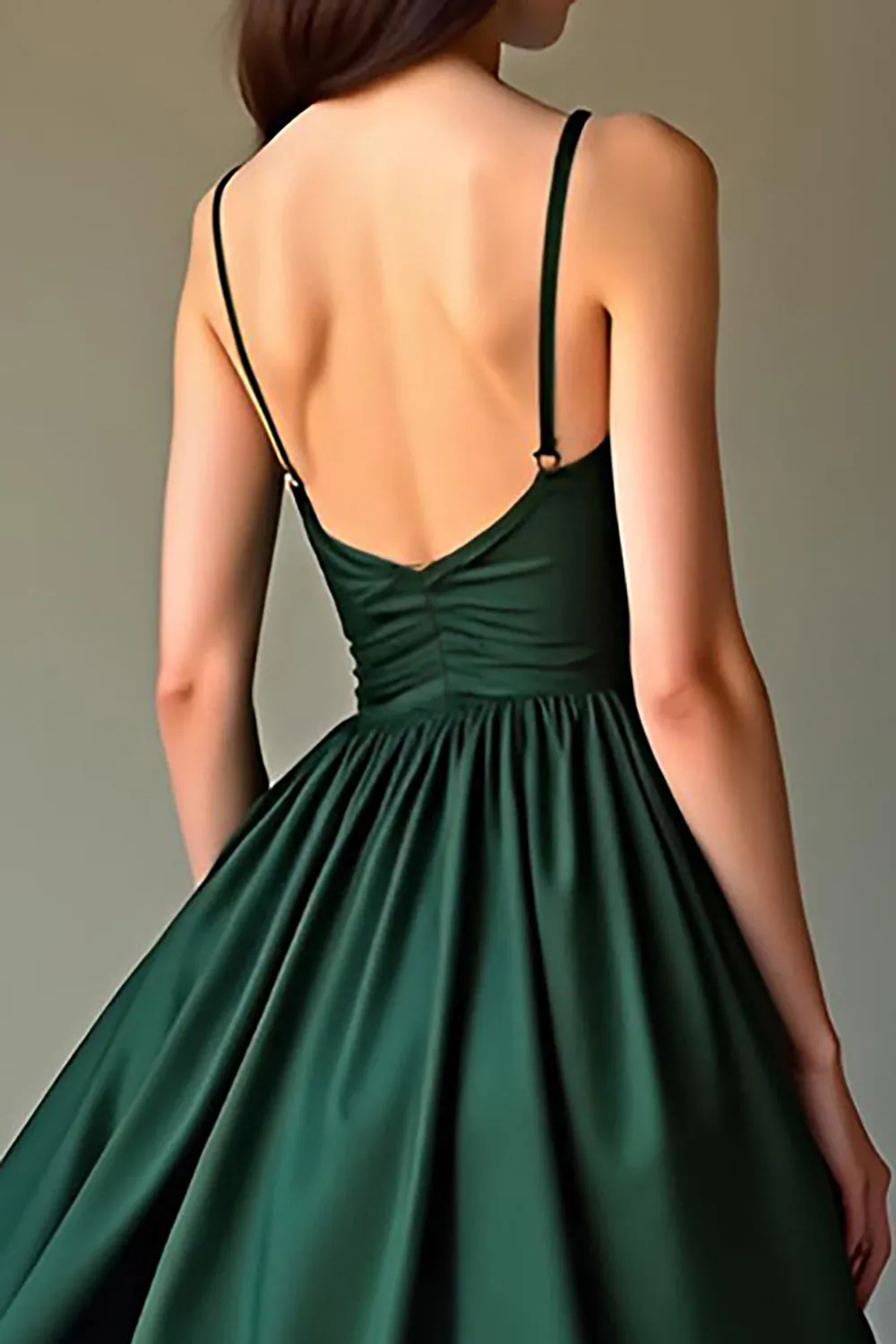 Dark Green A Line Spaghetti Straps Satin Long Formal Dress sold by Zapaka product image thumbnail 4