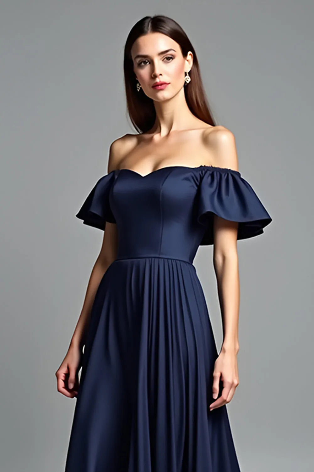 Off the Shoulder Navy Ruched A Line Formal Dress sold by Zapaka product image thumbnail 4